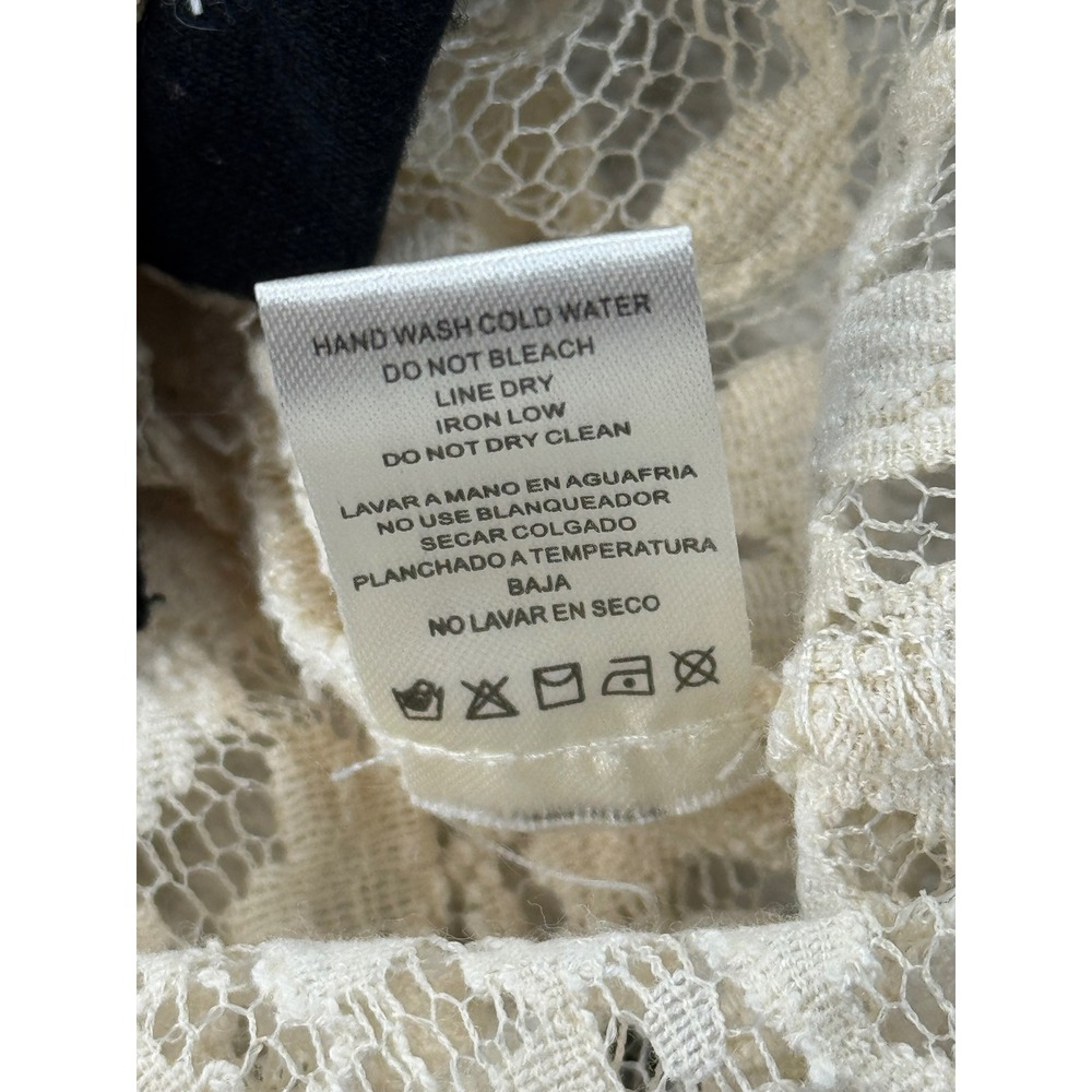 ISSI Cream Lace Black Trim Button Front Cardigan Sweater Women's‎ M - Picture 10 of 11